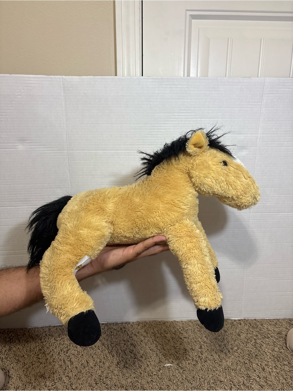 Plush Yellow Horse Toy with Black Mane and Hooves